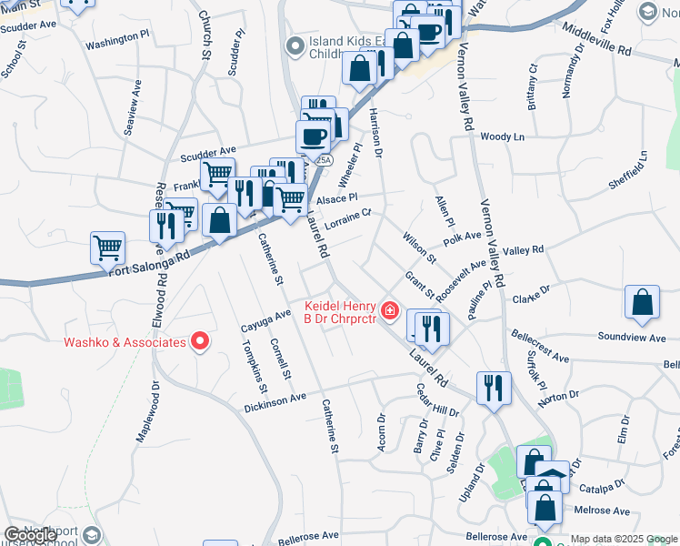 map of restaurants, bars, coffee shops, grocery stores, and more near 6 Warren Court in Northport