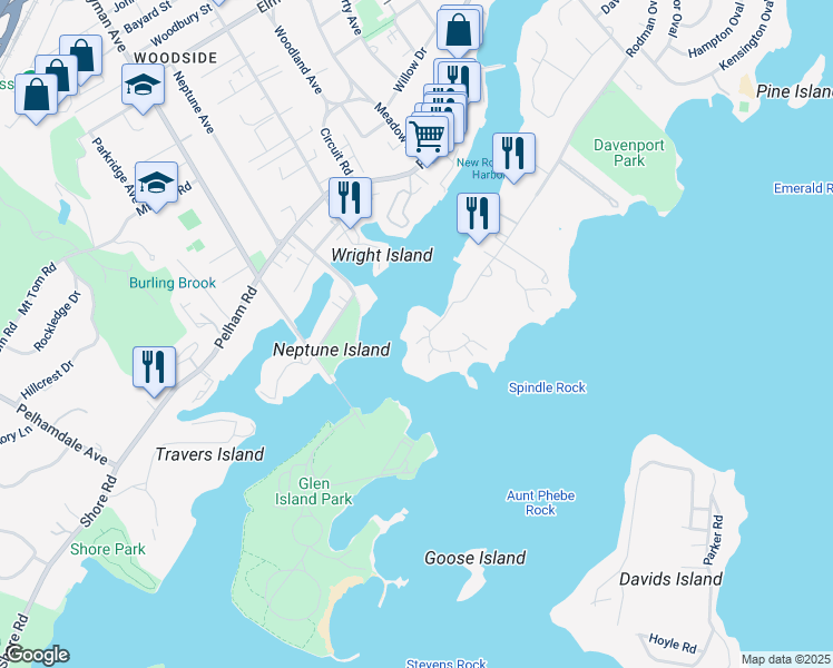 map of restaurants, bars, coffee shops, grocery stores, and more near 710 Davenport Avenue in New Rochelle