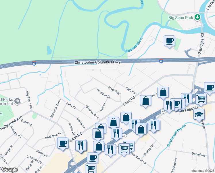 map of restaurants, bars, coffee shops, grocery stores, and more near Stag Trail in Fairfield