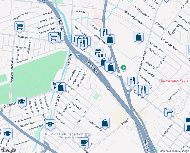 map of restaurants, bars, coffee shops, grocery stores, and more near 9 Long Valley Road in Lodi