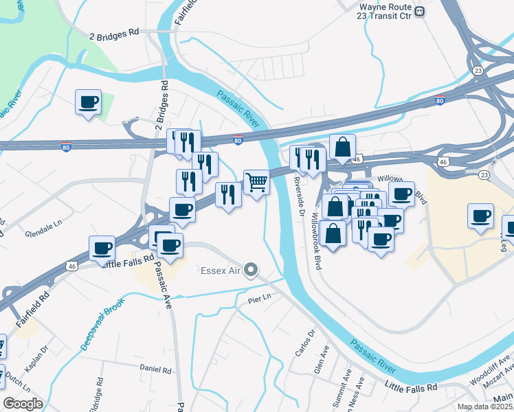 map of restaurants, bars, coffee shops, grocery stores, and more near 710 U.S. 46 in Fairfield