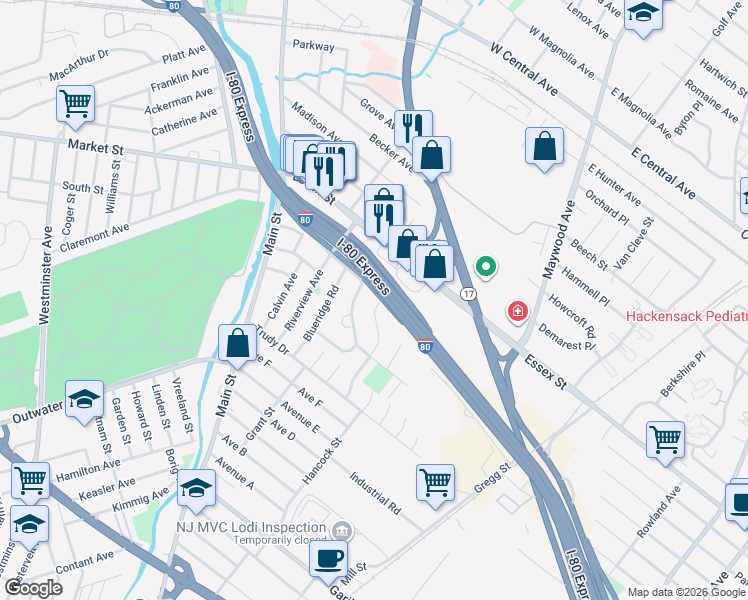 map of restaurants, bars, coffee shops, grocery stores, and more near 9 Long Valley Road in Lodi