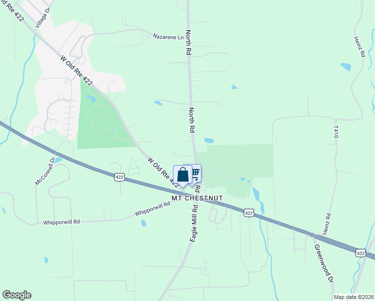 map of restaurants, bars, coffee shops, grocery stores, and more near 125 North Road in Butler