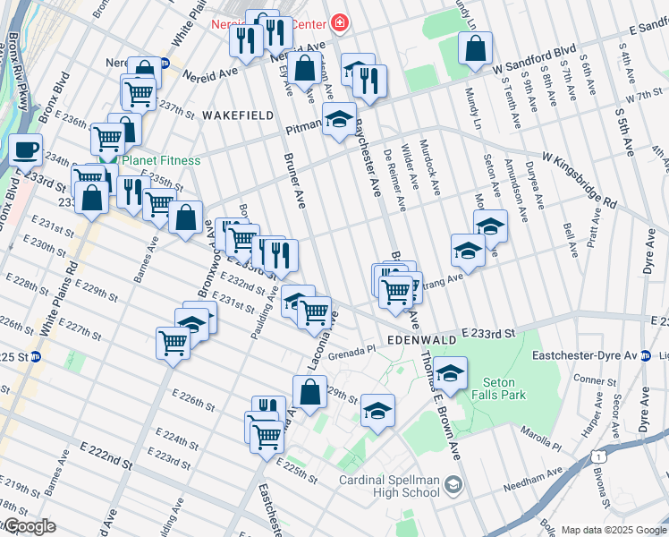 map of restaurants, bars, coffee shops, grocery stores, and more near 4048 Bruner Avenue in Bronx