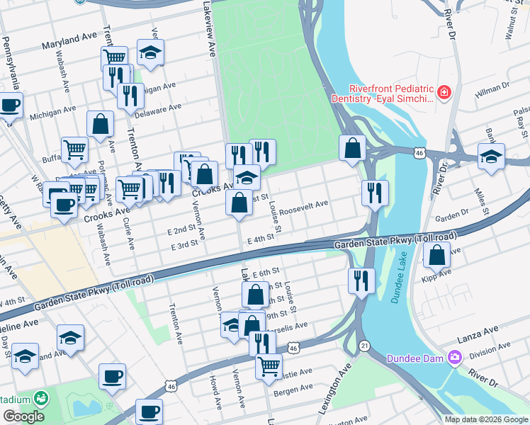 map of restaurants, bars, coffee shops, grocery stores, and more near 170 Louise Street in Clifton