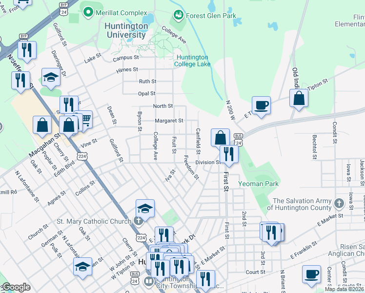 map of restaurants, bars, coffee shops, grocery stores, and more near 1540 Freedom Street in Huntington
