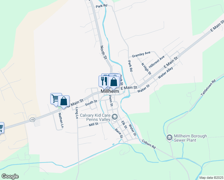 map of restaurants, bars, coffee shops, grocery stores, and more near in Millheim