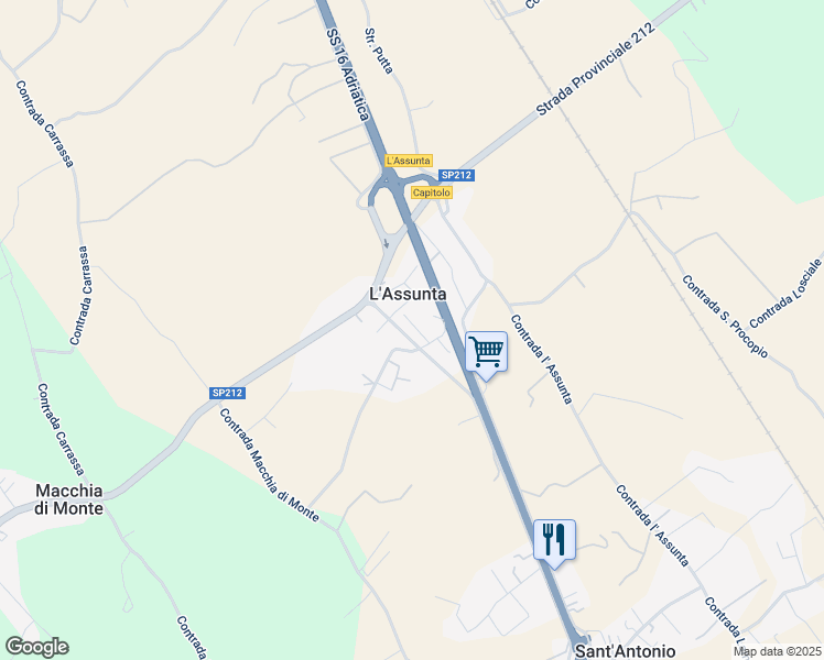 map of restaurants, bars, coffee shops, grocery stores, and more near 76 Contrada Stomazzelli in L'assunta