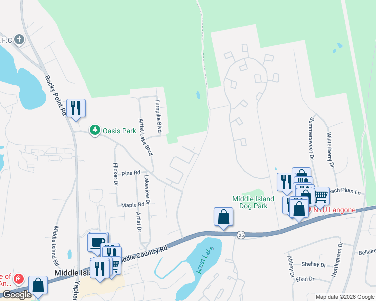 map of restaurants, bars, coffee shops, grocery stores, and more near 118 Bailey Court in Middle Island