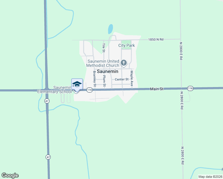 map of restaurants, bars, coffee shops, grocery stores, and more near 56 Main St in Saunemin