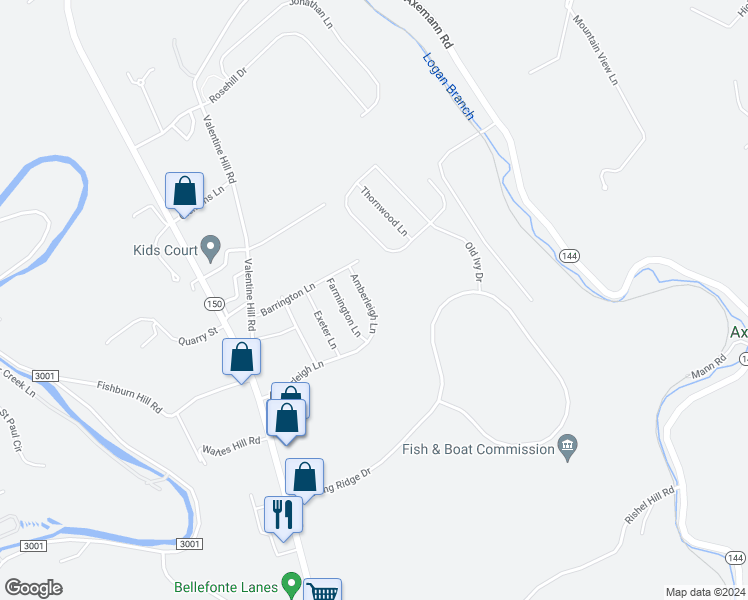 map of restaurants, bars, coffee shops, grocery stores, and more near 284 Amberleigh Lane in Bellefonte
