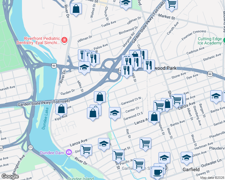 map of restaurants, bars, coffee shops, grocery stores, and more near 205 Martha Avenue in Elmwood Park