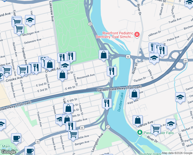 map of restaurants, bars, coffee shops, grocery stores, and more near 33 Roosevelt Avenue in Clifton