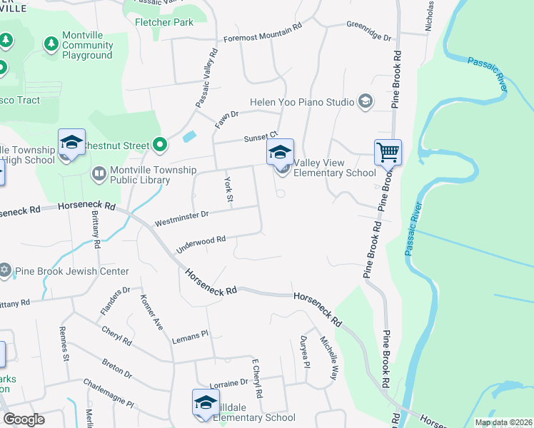 map of restaurants, bars, coffee shops, grocery stores, and more near 23 Westminster Drive in Montville