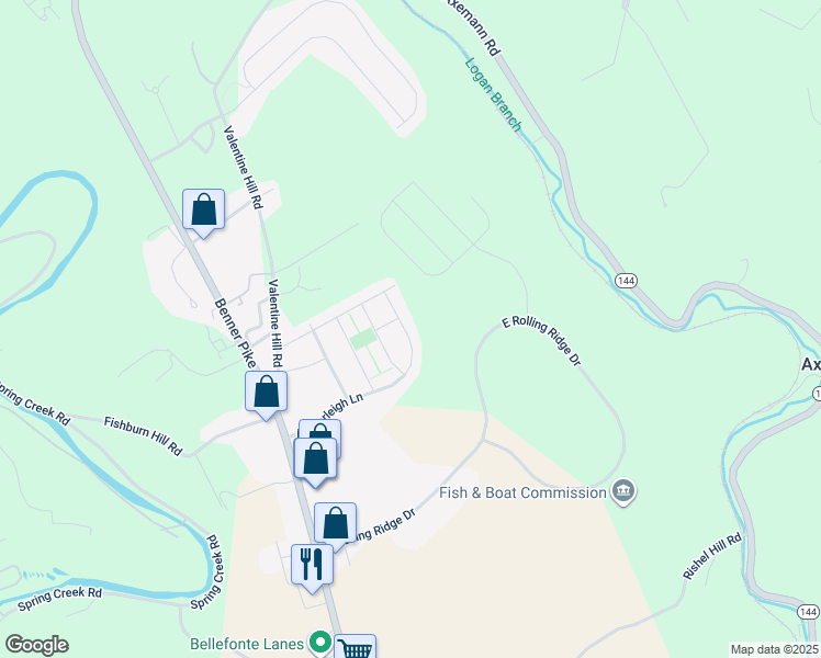 map of restaurants, bars, coffee shops, grocery stores, and more near 284 Amberleigh Lane in Bellefonte