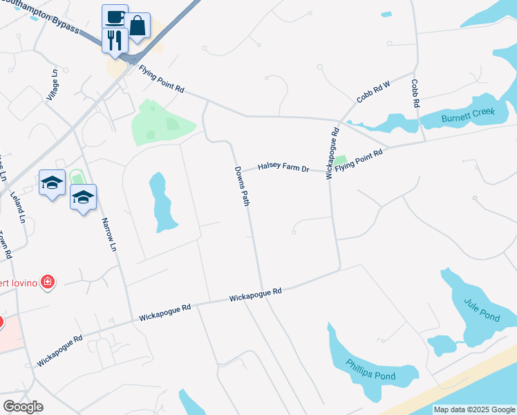 map of restaurants, bars, coffee shops, grocery stores, and more near 224 Downs Path in Southampton