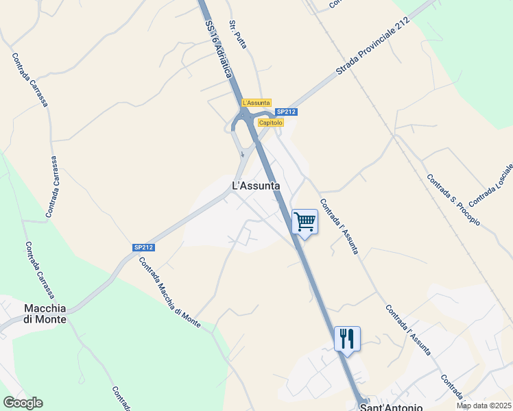 map of restaurants, bars, coffee shops, grocery stores, and more near 76 Contrada Stomazzelli in L'assunta