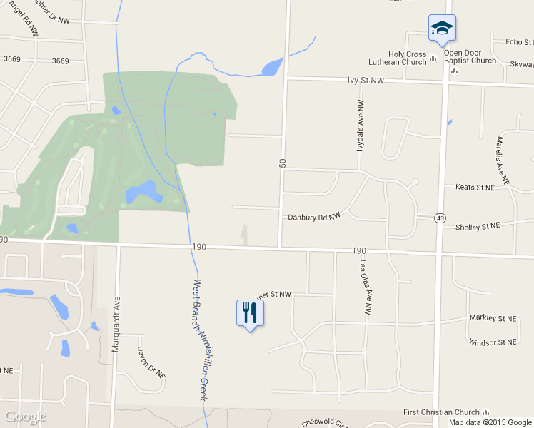 map of restaurants, bars, coffee shops, grocery stores, and more near 1540 Windcrest Street Northwest in North Canton