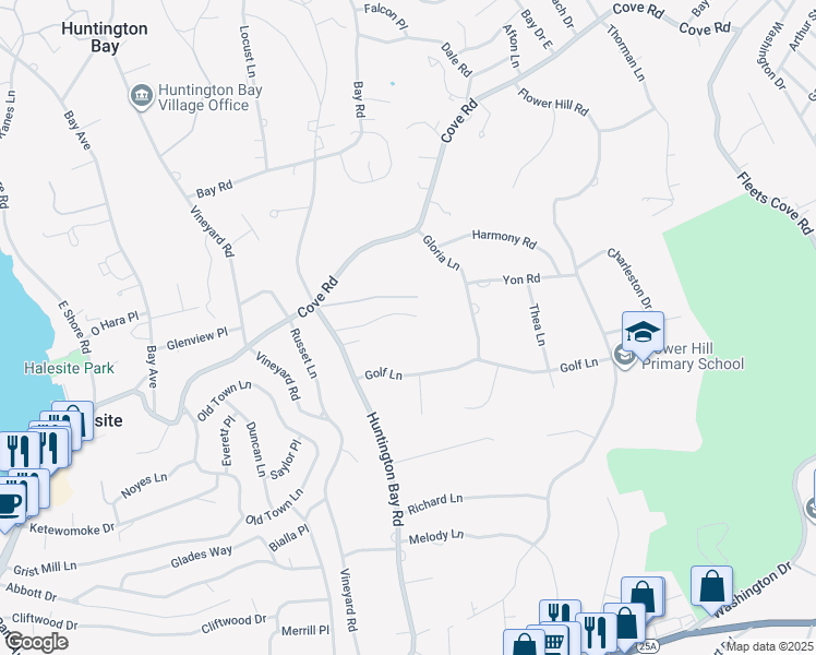 map of restaurants, bars, coffee shops, grocery stores, and more near 12 Auserehl Court in Huntington