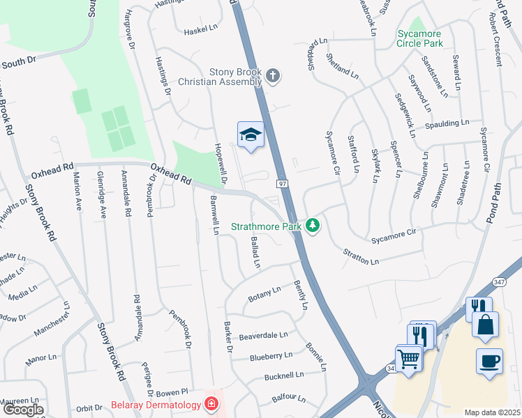 map of restaurants, bars, coffee shops, grocery stores, and more near 334 Oxhead Road in Stony Brook
