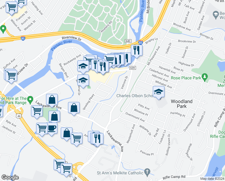 map of restaurants, bars, coffee shops, grocery stores, and more near 32 Wallace Ln in Woodland Park