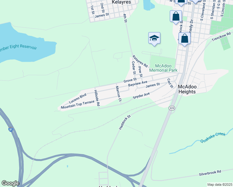 map of restaurants, bars, coffee shops, grocery stores, and more near 501 Mountain Top Terrace in McAdoo