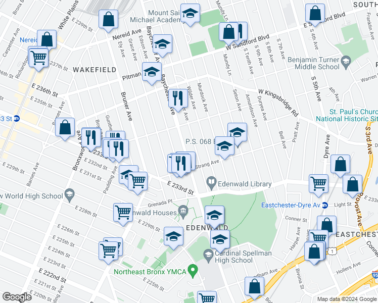 map of restaurants, bars, coffee shops, grocery stores, and more near 4040 De Reimer Avenue in Bronx