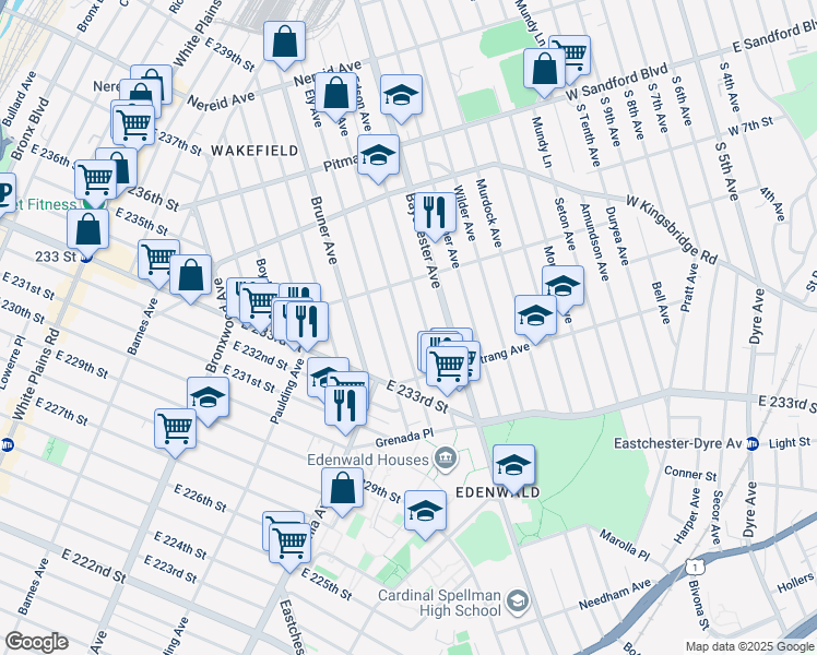 map of restaurants, bars, coffee shops, grocery stores, and more near 4051 Grace Avenue in Bronx
