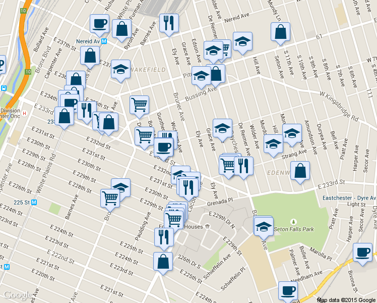 map of restaurants, bars, coffee shops, grocery stores, and more near 4048 Bruner Avenue in The Bronx