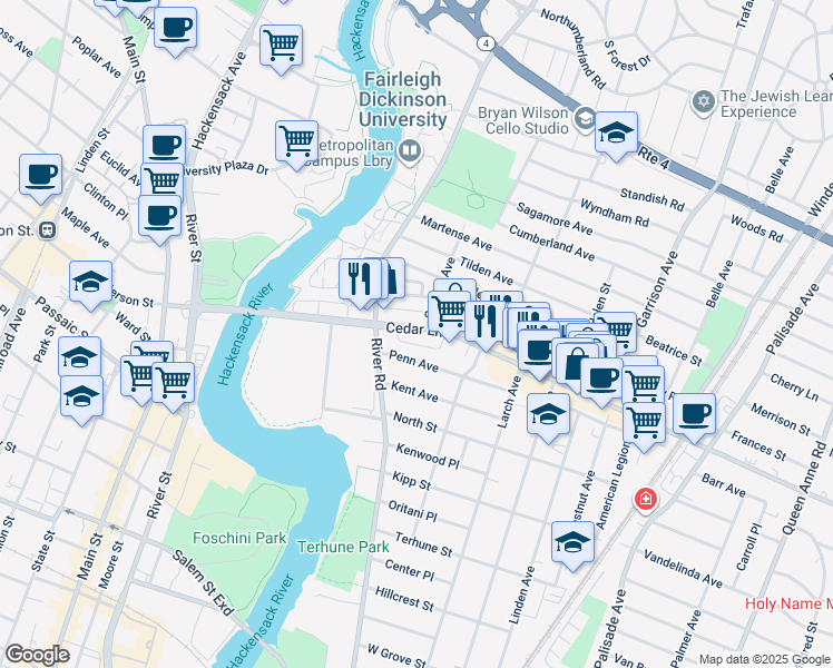 map of restaurants, bars, coffee shops, grocery stores, and more near in Teaneck