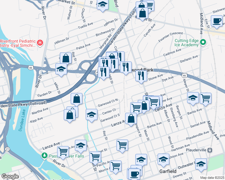 map of restaurants, bars, coffee shops, grocery stores, and more near 246 Martha Avenue in Elmwood Park