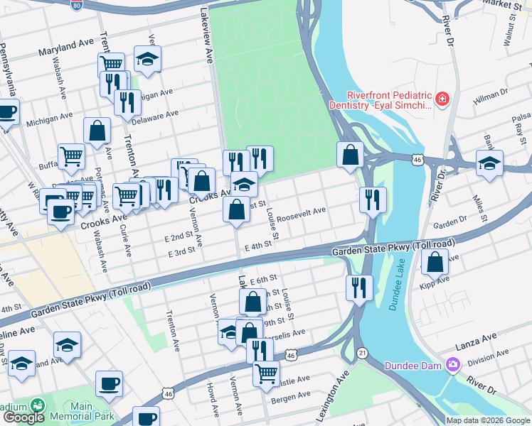 map of restaurants, bars, coffee shops, grocery stores, and more near 170 Louise Street in Clifton
