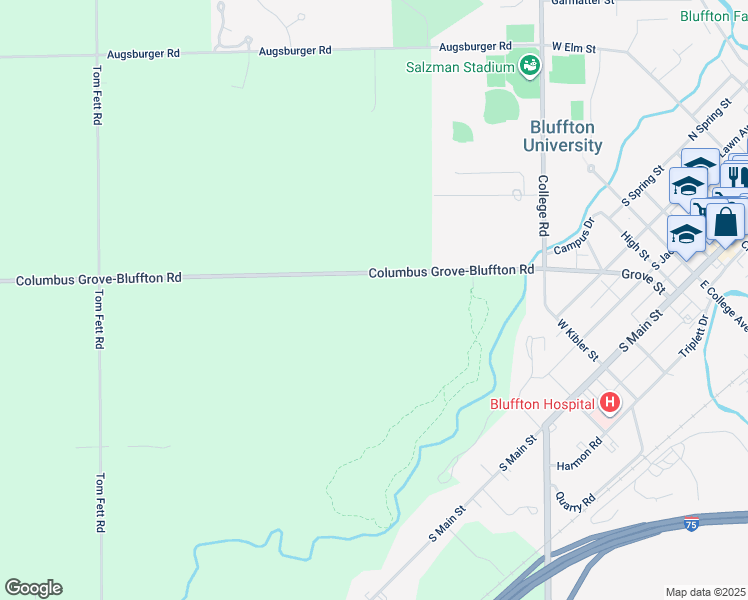 map of restaurants, bars, coffee shops, grocery stores, and more near 10500 Columbus Grove-Bluffton Road in Bluffton