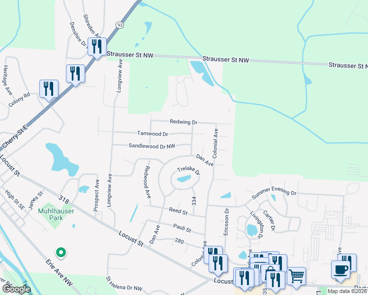 map of restaurants, bars, coffee shops, grocery stores, and more near 871 Sandlewood Drive Northwest in Canal Fulton