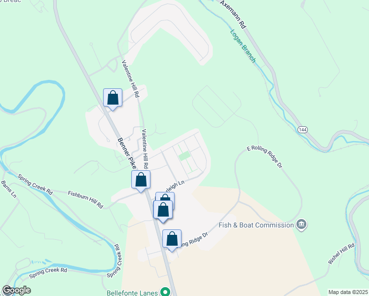 map of restaurants, bars, coffee shops, grocery stores, and more near 179 Farmington Lane in Bellefonte