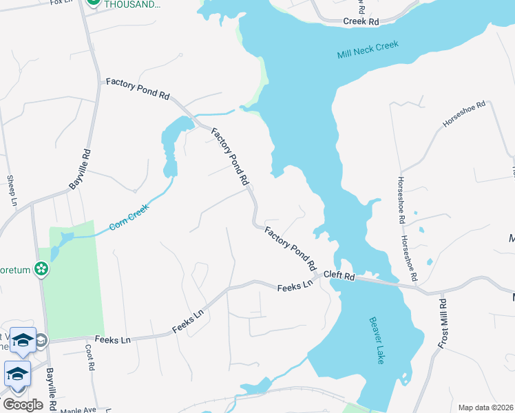 map of restaurants, bars, coffee shops, grocery stores, and more near 135 Factory Pond Road in Locust Valley