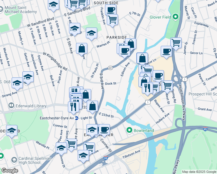 map of restaurants, bars, coffee shops, grocery stores, and more near 783 South 3rd Avenue in Mount Vernon
