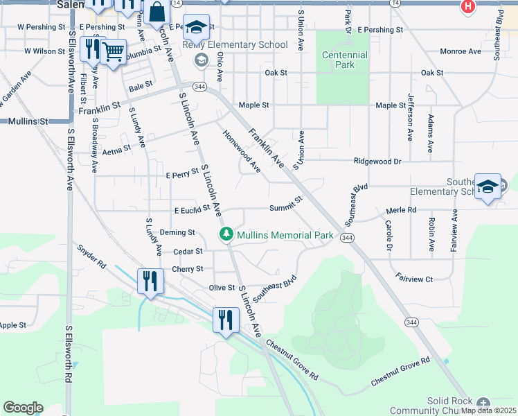 map of restaurants, bars, coffee shops, grocery stores, and more near Summit Street in Salem