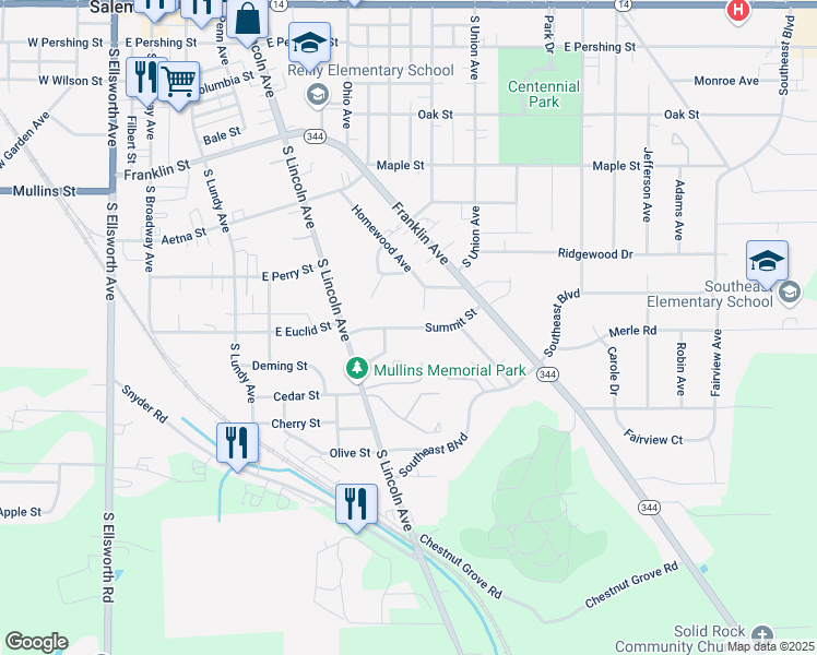 map of restaurants, bars, coffee shops, grocery stores, and more near Summit Street in Salem