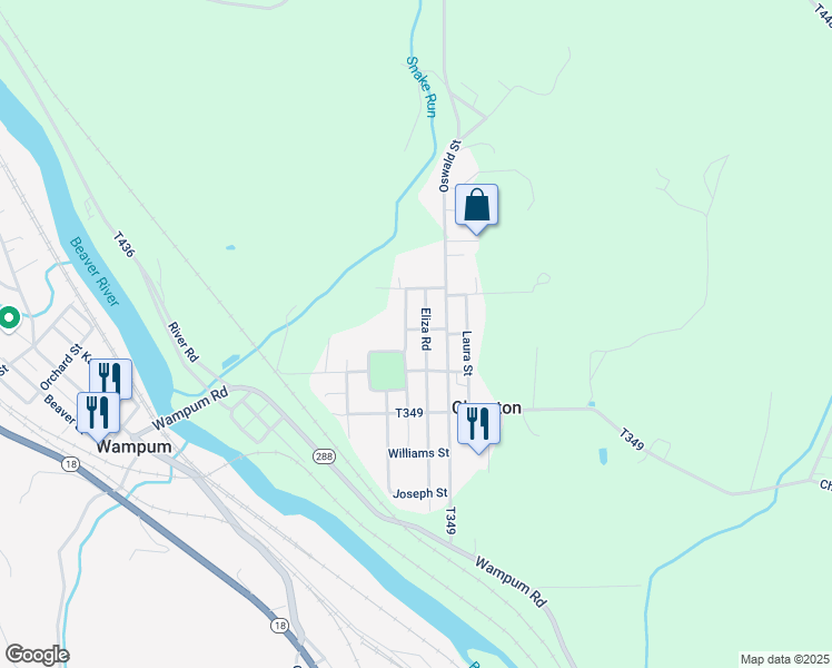 map of restaurants, bars, coffee shops, grocery stores, and more near 519 Oswald Street in Wampum