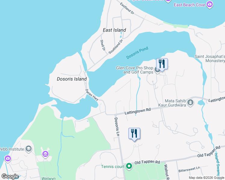 map of restaurants, bars, coffee shops, grocery stores, and more near 12 Barbara Lane in Glen Cove