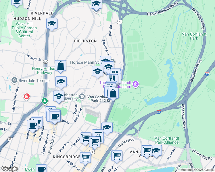 map of restaurants, bars, coffee shops, grocery stores, and more near 4410 Cayuga Avenue in Bronx