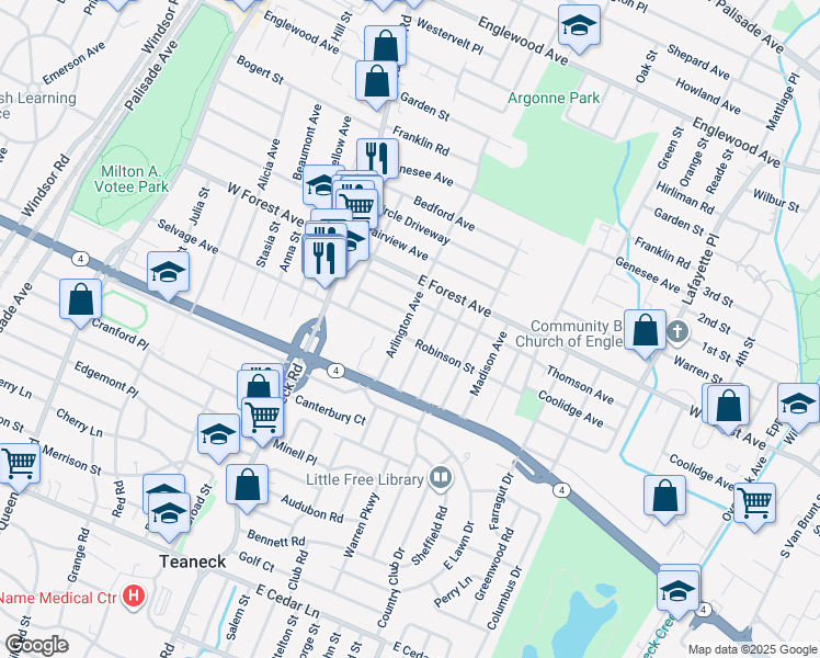 map of restaurants, bars, coffee shops, grocery stores, and more near 1141 Arlington Avenue in Teaneck