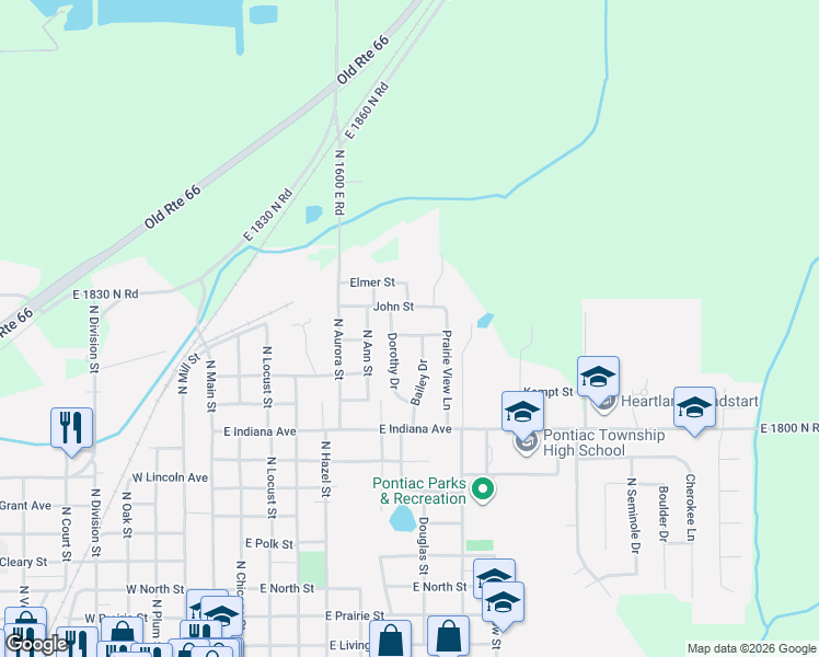map of restaurants, bars, coffee shops, grocery stores, and more near 1 Martha Drive in Pontiac