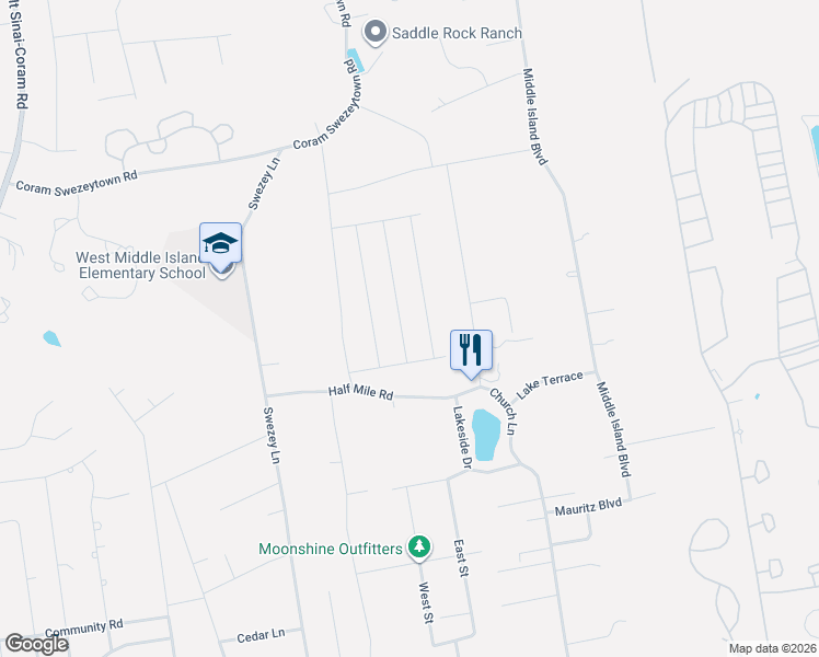 map of restaurants, bars, coffee shops, grocery stores, and more near 33 Pine Cone Street in Middle Island