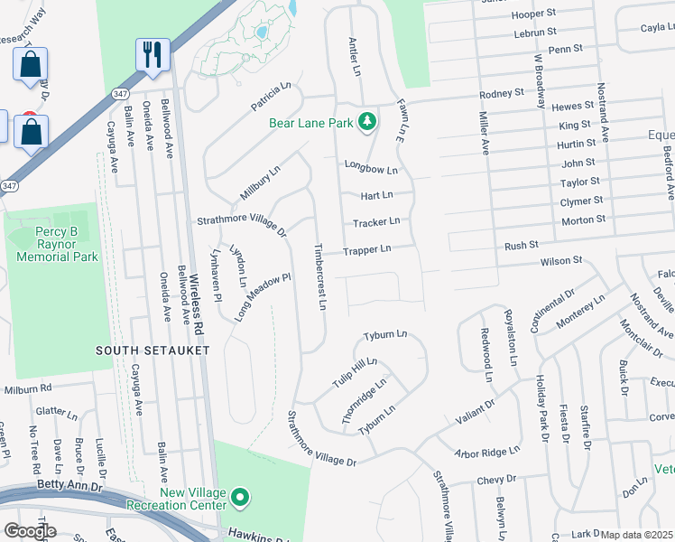 map of restaurants, bars, coffee shops, grocery stores, and more near 25 Grace Lane in Centereach