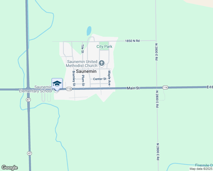map of restaurants, bars, coffee shops, grocery stores, and more near 66 Main Street in Saunemin