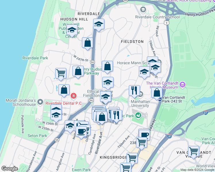 map of restaurants, bars, coffee shops, grocery stores, and more near 4506 Delafield Avenue in Bronx