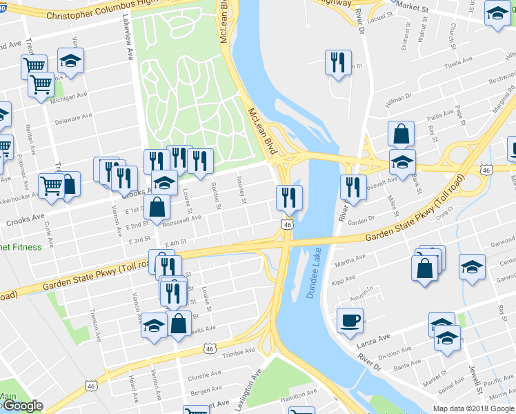 map of restaurants, bars, coffee shops, grocery stores, and more near 33 Roosevelt Avenue in Clifton