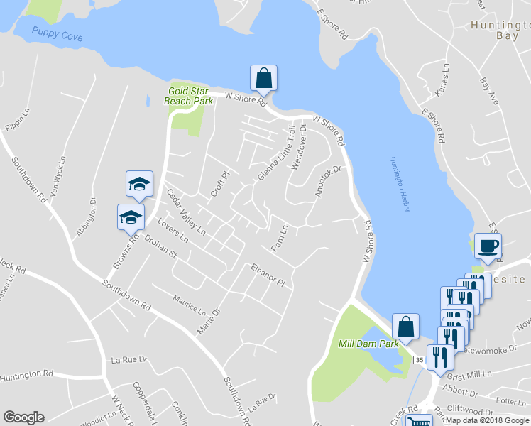map of restaurants, bars, coffee shops, grocery stores, and more near 87 Glenna Little Trail in Huntington